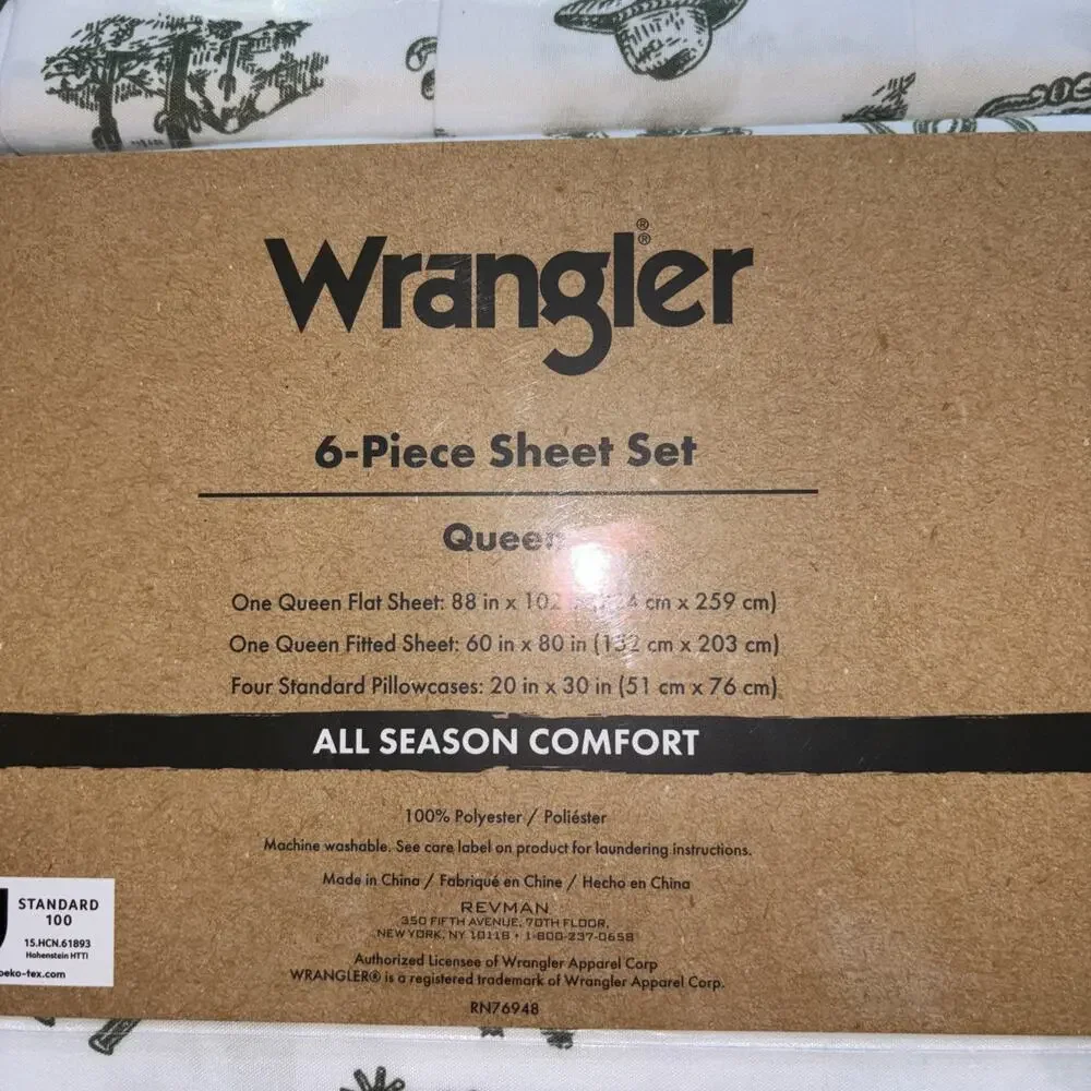 Wrangler Queen Cowboy Rodeo Horse Boot Hat Cactus Western Green Sheet Set NEW
